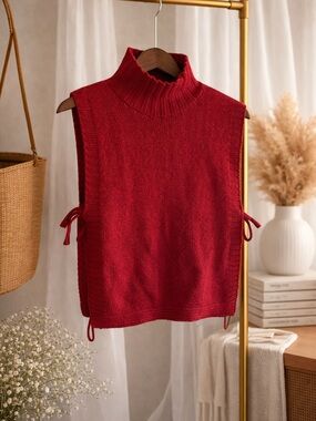 SHEIN Red Sleeveless Turtleneck Knit Vest with Side Ties